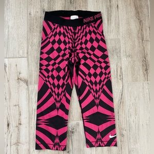 Nike Pro Dri- Fit Black & Pink Cropped Leggings Size Small